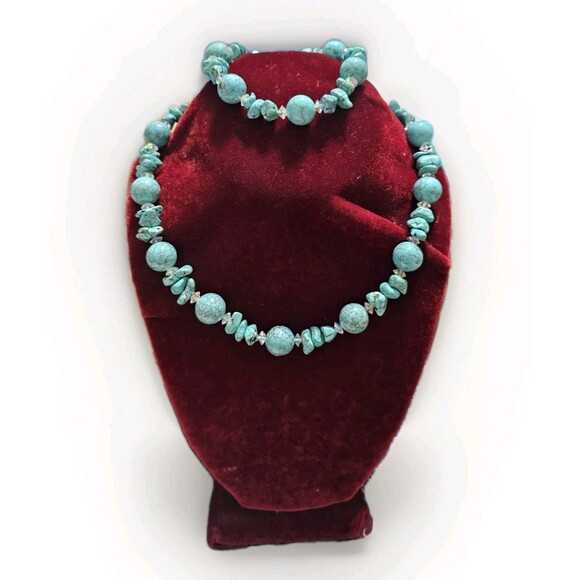 Vintage Turquoise Chain And Bracelet Sterling Silver 925 Set